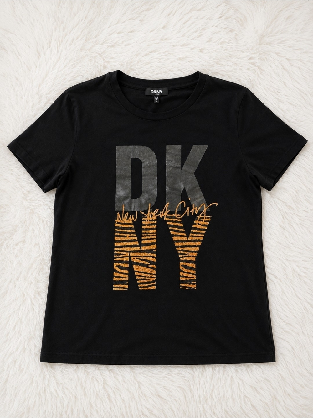 DKNY Black Tee with Orange Zebra Logo